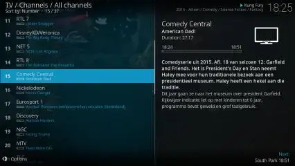 Kodi PVR live TV interface
